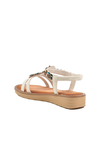 Voyager White Genuine Leather Stone Embroidered Women's Sandals 9634 Z