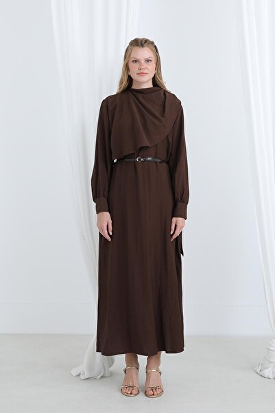 Puane Women's Shawl Collar Belted Long Tunic -12629Elb - Brown
