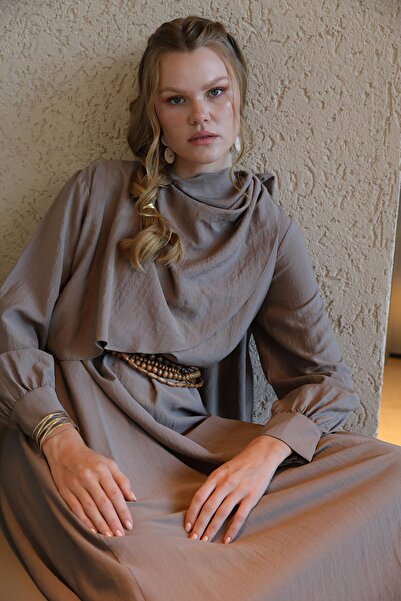 Puane Women's Shawl Collar Belted Long Tunic -12629Elb - Mink