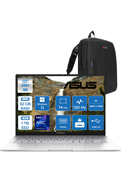 ASUS Zenbook 14 Ultra 9 285H 32GB 1tb 14" 3k OLED 120Hz 600NIT WIN11HOME UX3405CAH02+ZETTAÇANTA