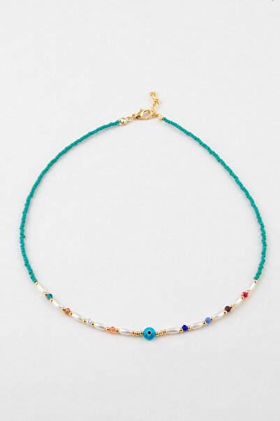 Sortie Aksesuar Elegant Bead Necklace with Evil Eye Bead and Pearl Figure 001