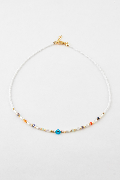 Sortie Aksesuar Elegant Bead Necklace with Evil Eye Bead and Pearl Figure 001