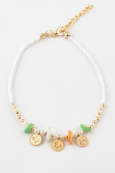 Sortie Aksesuar 3 coin and stone figured beaded anklet 016