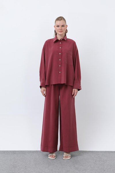 Puane Women's Back Piping Detailed Trousers Suit - 14335Tks - Burgundy