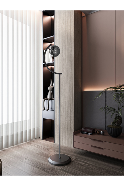 avizade STELLA Siyah Metal Gövdeli Tek Füme Cam Küre Lambader – Modern Tasarım Yer Lambası