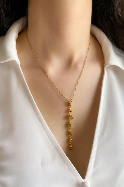 DEMOKAN Women's Steel Necklace Mix Stone Pearl Element Necklace
