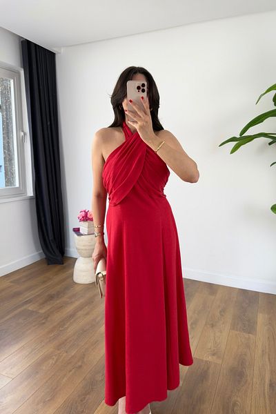 BİRCANÇİL Persa Red Halter Dress