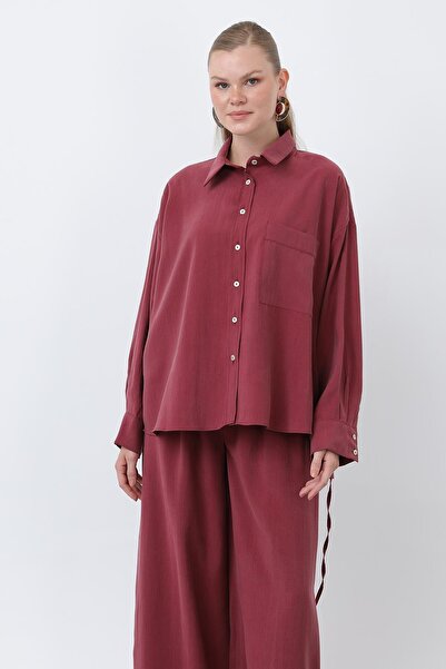 Puane Women's Back Piping Detailed Trousers Suit - 14335Tks - Burgundy