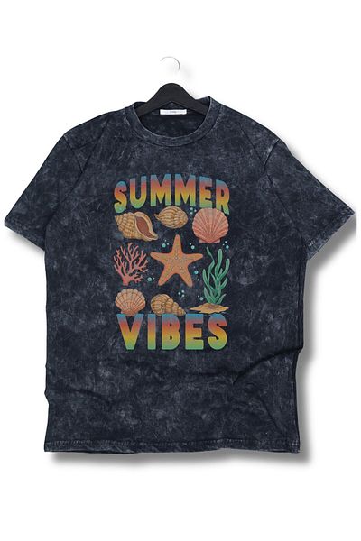 Fuddy Moda Υπερμεγέθη Summer Times εμπριμέ πλενόμενο μπλουζάκι, Unisex καλοκαιρινό θεματικό vintage μπλουζάκι