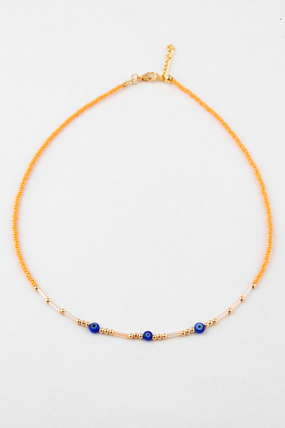 Sortie Aksesuar Elegant Bead Necklace with 3 Evil Eye Bead Figures 002