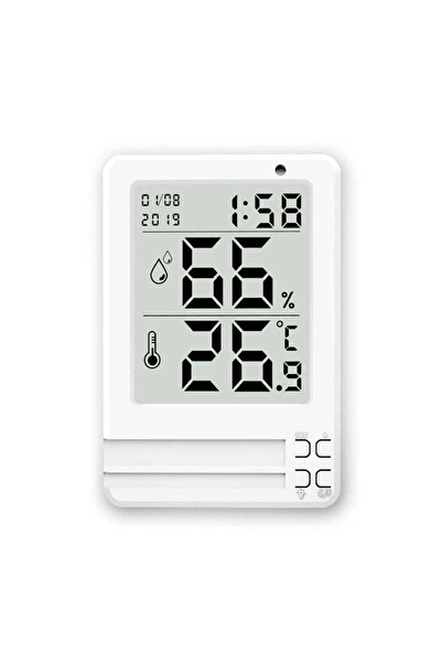 SOLLUXE Hygrometer and digital room thermometer with clock and date display, 3.2" illuminated LCD display, 3