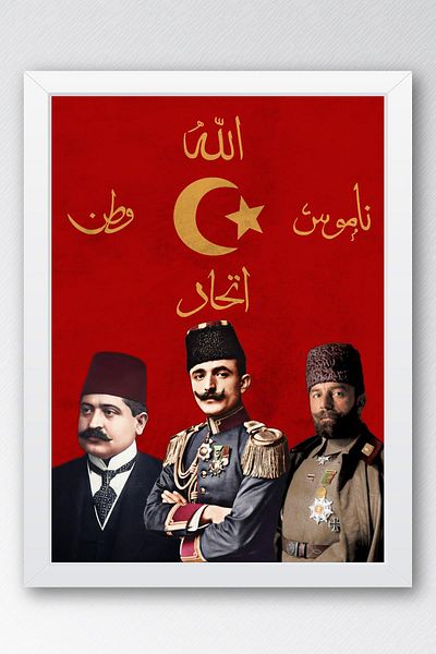 Saturn İttihat Terakki Pashas Framed Painting - Enver Cemal Talat Pashas - İttihat Terakki Shield