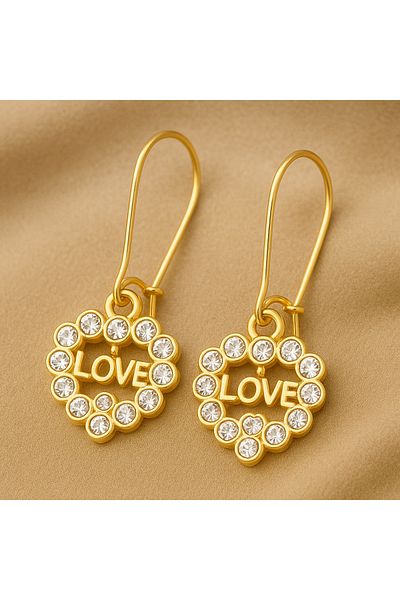 OEM Heart-shaped Earrings With The Inscription "love", Handmade In Romania, With 18k Gold-plated Studs