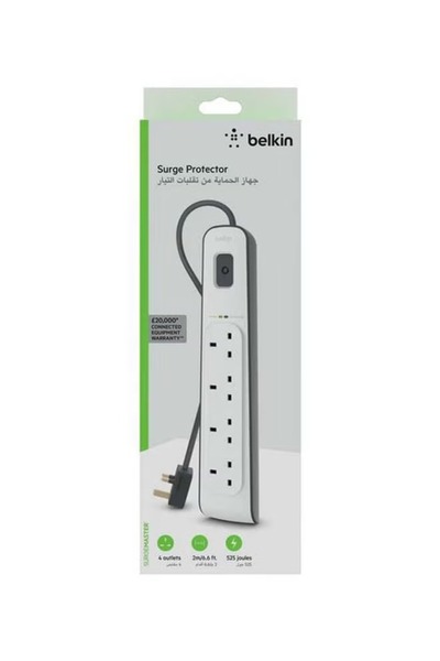 Belkin شريط حماية من زيادة التيار الكهربائي بأربعة اتجاهات أبيض 5.4 سم