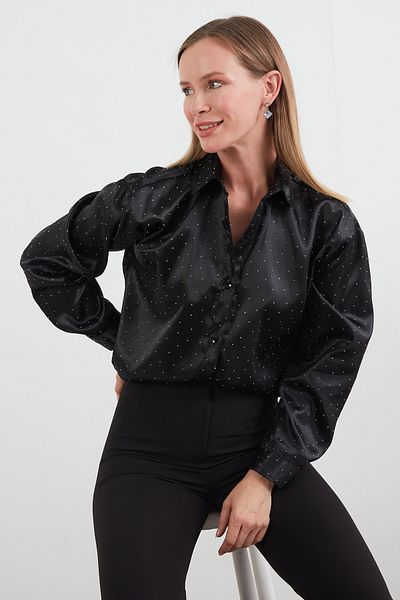 Fulla Moda Long Back Satin Shirt with Stones