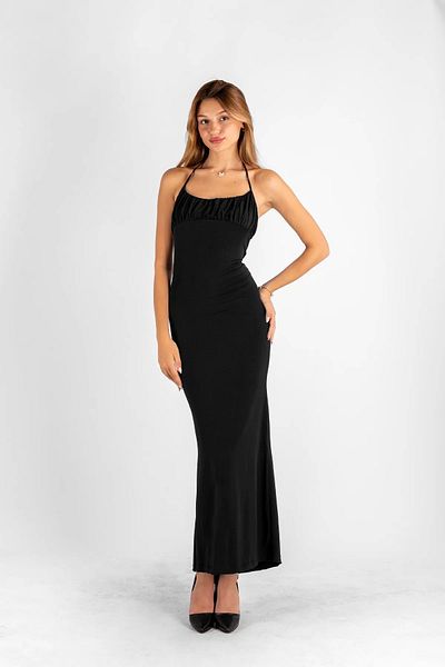 Bak Moda Backless Strap Midi Length Black Dress