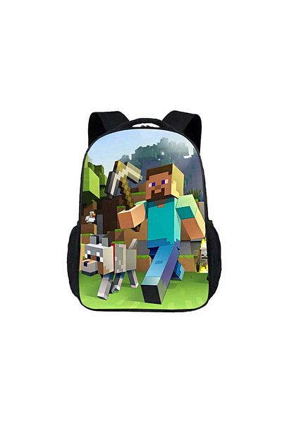 SOLLUXE Rucsac Minecraft pentru școală, 2 compartimente cu fermoar, model ergonomic, Steve Survival 39x29x16c