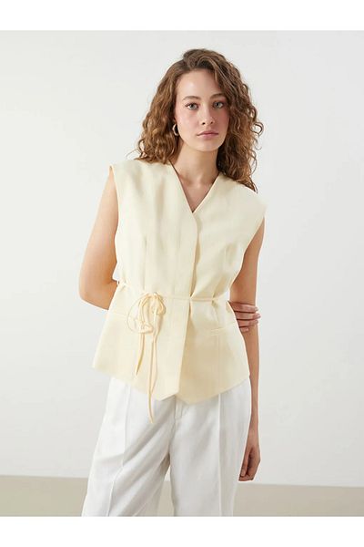 LC Waikiki Lcwaikiki Classic V-Neck Linen Blend Women's Classic Vest