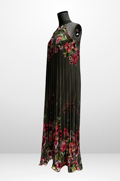 By Saygı Rochie lungă din șifon plisat căptușită cu modele florale