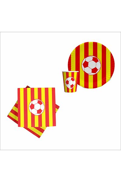 ZENVİVA Fan Yellow Red (Gs) 8 Plates, 8 Cups, 10 Napkins