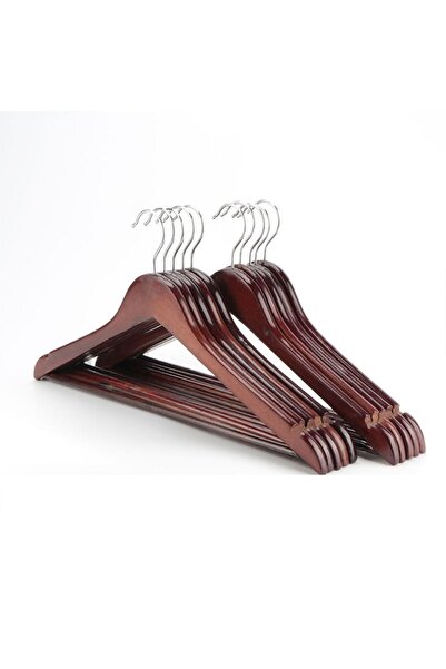 DEKOHOP Elbise Ceket Askısı Parlak Ceviz Ahşap Renk Kıyafet Askılık 10 Adet