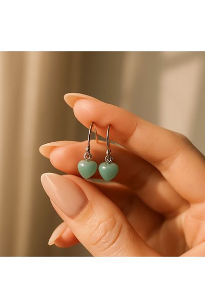 OEM Handmade Green Aventurine Heart-shaped Pendant Earrings