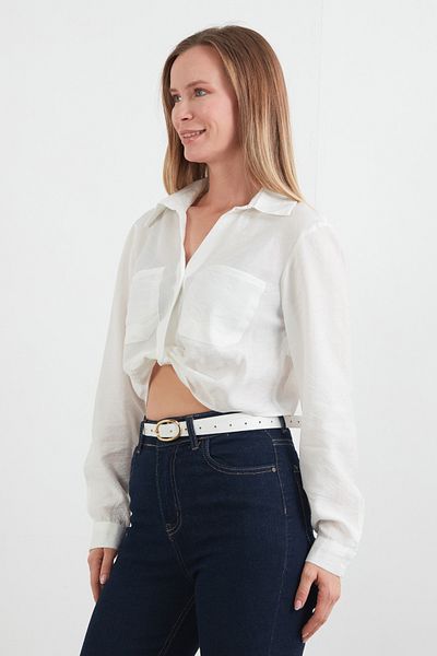 Fulla Moda Cămașă crop cu buzunare cu noduri în față