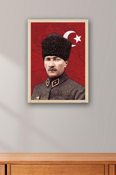 Saturn Mustafa Kemal Atatürk Framed Painting - Ottoman Officer Uniformed
