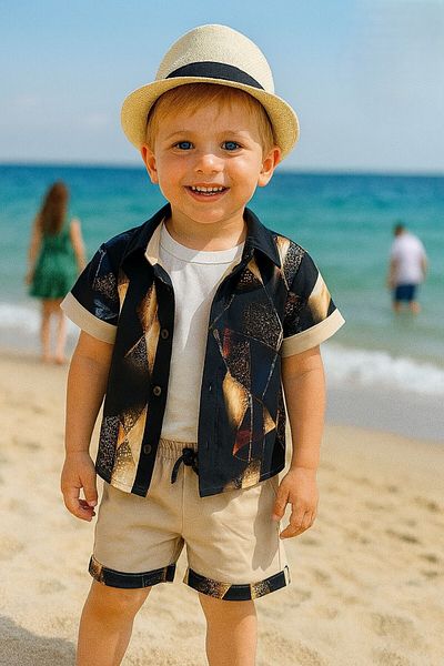 Bulut Baby Boy's Summer, Sea Shirt-T-Shirt-Shorts Set