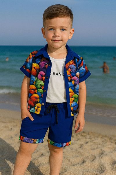 Bulut Baby Boy's Summer, Denizli Shirt-T-Shirt-Shorts Set