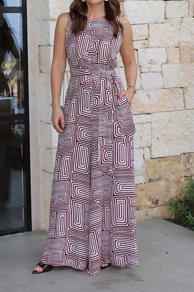 Suzi Patterned Broad Legs Flawless Cut Jumpsuit Cr1003