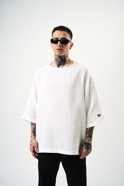 TÜZeMEN Fakir Sleeve Relaxed Cut Linen Tshirt