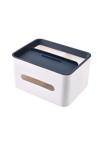 MOAWAVE Napkin box with phone holder, remote control, multifunctional, dimensions 21x16x12cm, white/blue