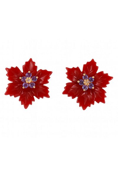 OEM 2 in 1 earring set – Decorative flower and flower stud with zirconia, 18K gold plated