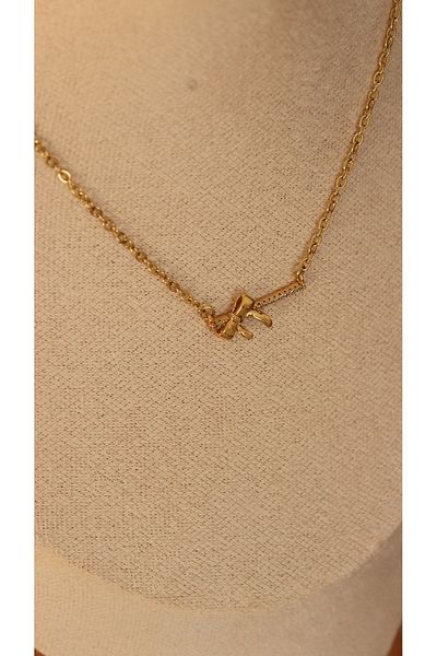 Tişt Accessory Xuping Gold Plated Zircon Stone Bow Model Necklace - Does Not Blacken
