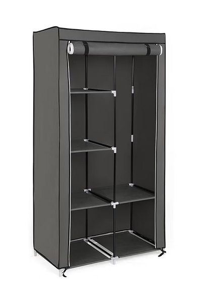 rexa Portable Fabric Canvas Wardrobe With Storage Cupboard Organiser Grey