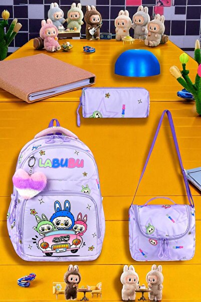 Shopiolog Set de 3 ortopedice pentru școala primară pentru fete, cu suport pentru creion, geantă de prânz, cu 3 compartimente, cu biberon