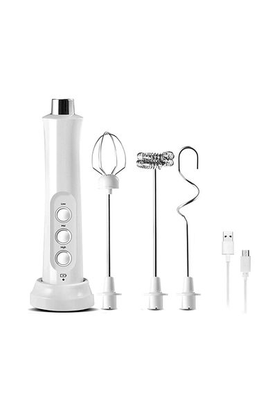 SOLLUXE Milk Frother Mixer With 3 Whisks, Wireless Charging And Built-in Battery, 3 Speed Settings