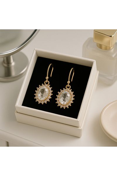 OEM Earrings with pendant with crystals and zircons, 18K gold hook, elegant, handmade