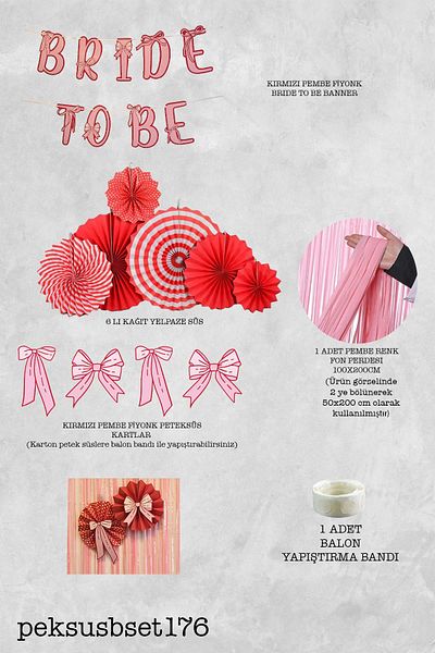 PEKSHOP Bride Party Wall Decoration Set Bride to Be Banner Bow Concept Pink Curtain Party Set
