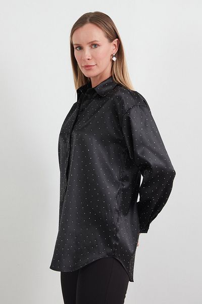Fulla Moda Long Back Satin Shirt with Stones