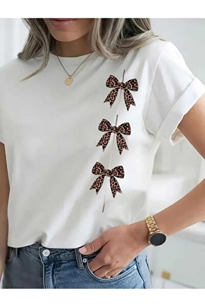 TekTarzz Leopar Kurdele Baskı Tasarımlı Trend Tshirt