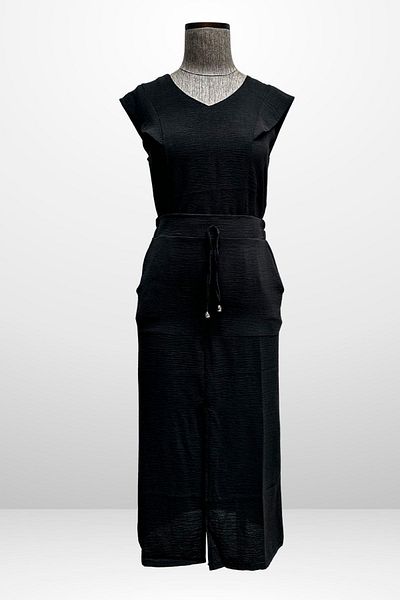 By Saygı Women's V Neck Blouse Elastic Waist Pocket Front Slit Skirt 2 Piece Set
