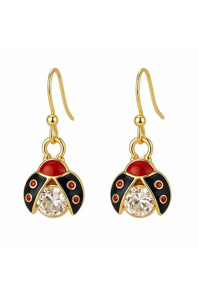 OEM Ladybug earrings, 18K gold plated, handmade