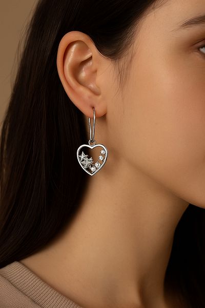 OEM Heart-shaped earrings with stars and pearls – Handmade in Romania