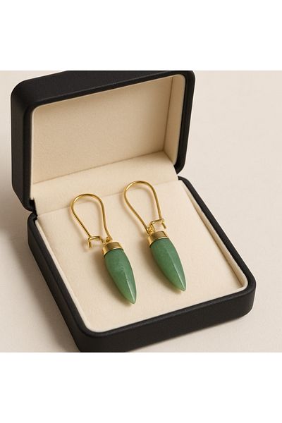 OEM Earrings With Green Aventurine, 18k Gold Plated, Handmade In Romania