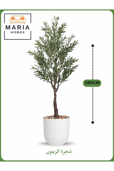 MARIA HOMES Artificial Olive Tree 190 cm – Tall Indoor Decorative Plant with White Pot