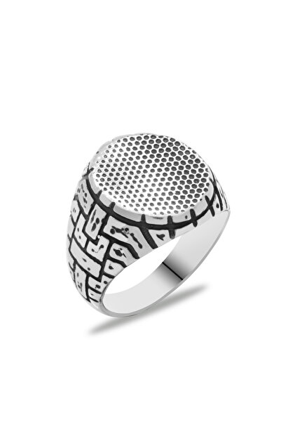 Tesbihane Nokta Desenli 925 Ayar Gümüş Çukur Yüzük