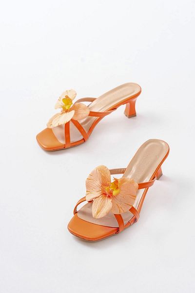 TB Terzi Bey S-622 Orange Orchid Detailed Thin Heeled Women's Slippers