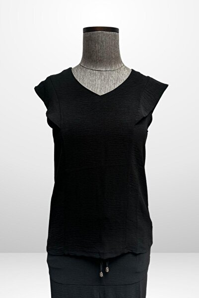 By Saygı Women's V Neck Blouse Elastic Waist Pocket Front Slit Skirt 2 Piece Set